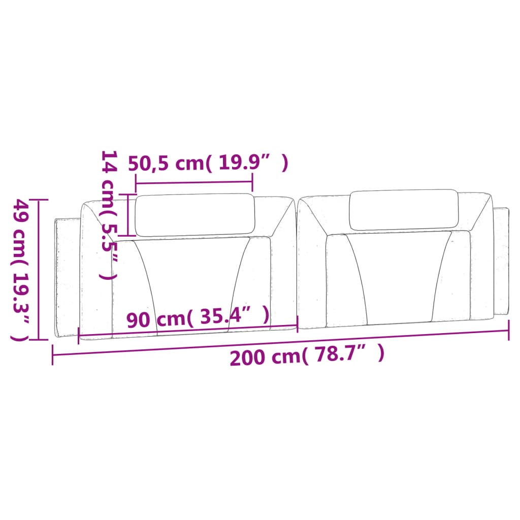 vidaXL Almofadão de cabeceira 200 cm couro artificial preto e branco