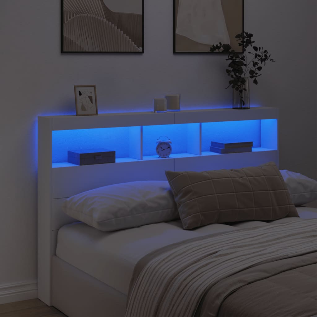 vidaXL Armário de cabeceira com luzes LED 160x17x102 cm branco