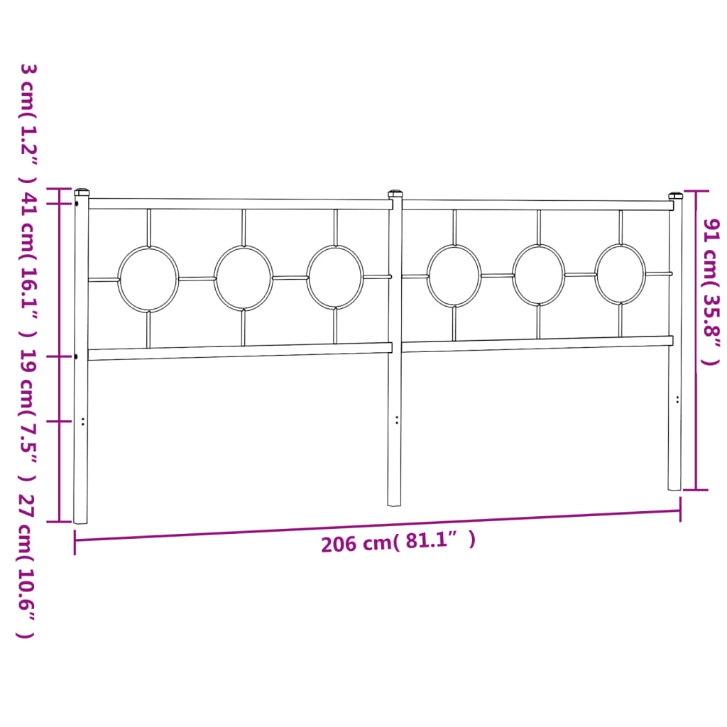 vidaXL Cabeceira de cama 200 cm metal preto