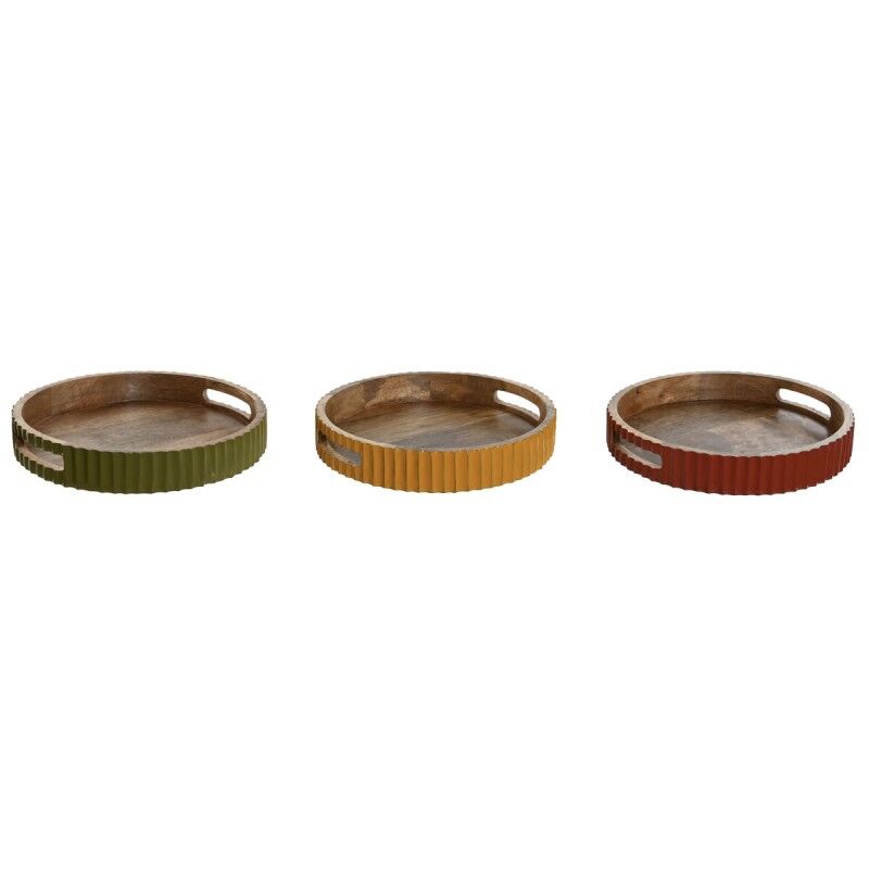 Home ESPRIT|Tabuleiro Home ESPRIT Amarelo Verde Coral Madeira de mangueira 30 x 30 x 5 cm (3 Unidades) Home ESPRIT|Tabuleiro Home ESPRIT Amarelo Verde Coral Madeira de mangueira 30 x 30 x 5 cm (3 Unidades)