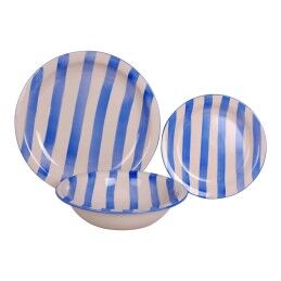 Home ESPRIT|Louça Home ESPRIT Amarelo Azul Vermelho Grés Riscas Mediterrâneo 27,5 x 27,5 x 2,8 cm 18 Peças