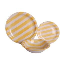 Home ESPRIT|Louça Home ESPRIT Amarelo Azul Vermelho Grés Riscas Mediterrâneo 27,5 x 27,5 x 2,8 cm 18 Peças