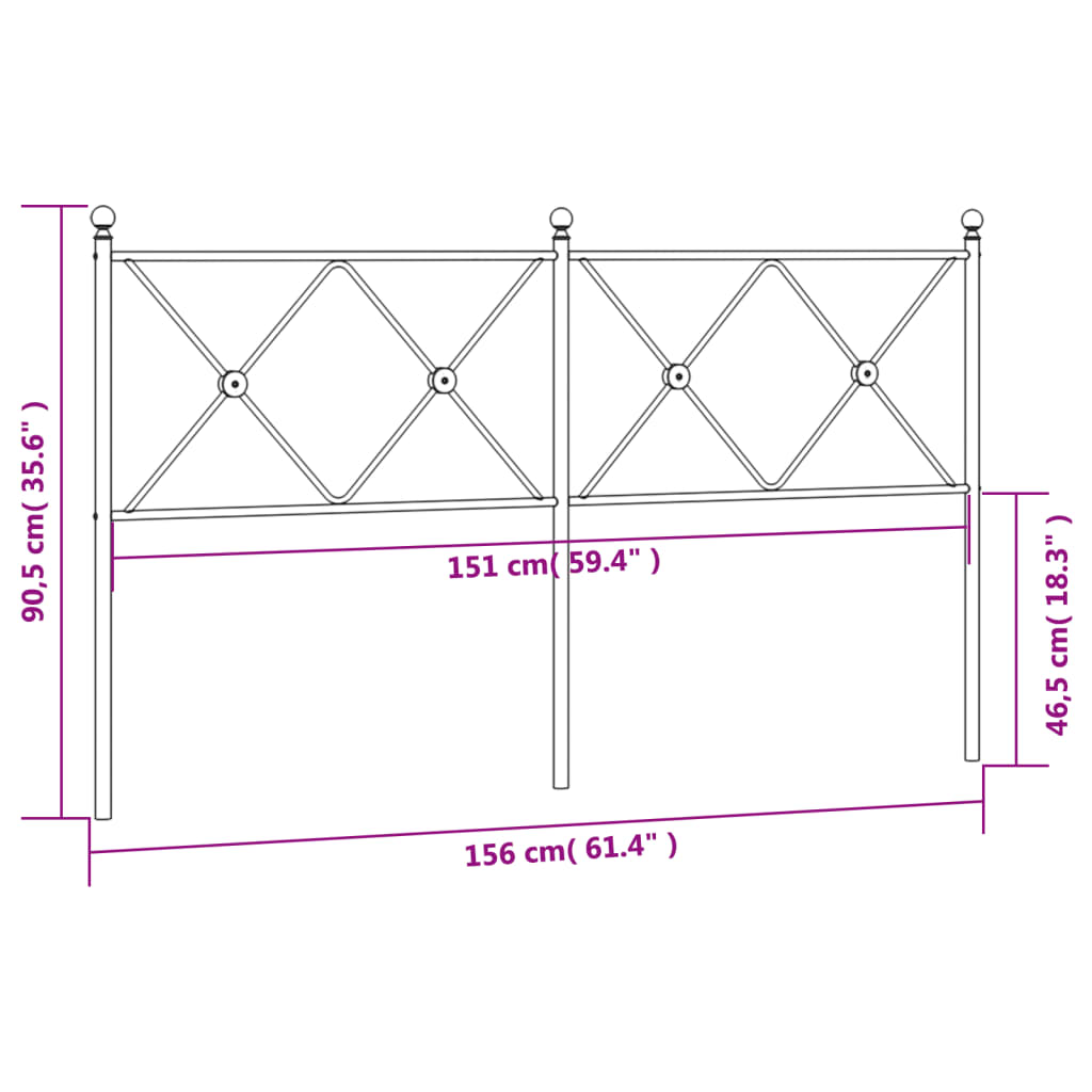 vidaXL Cabeceira de cama 150 cm metal preto