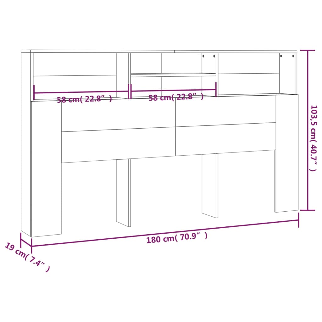 vidaXL Armário de cabeceira 180x19x103,5 cm cor carvalho sonoma