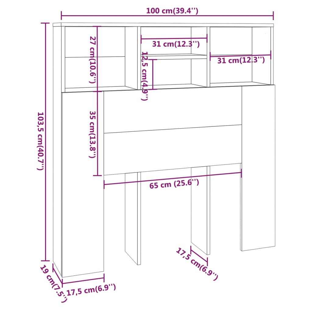 vidaXL Armário de cabeceira 100x19x103,5 cm cinzento cimento