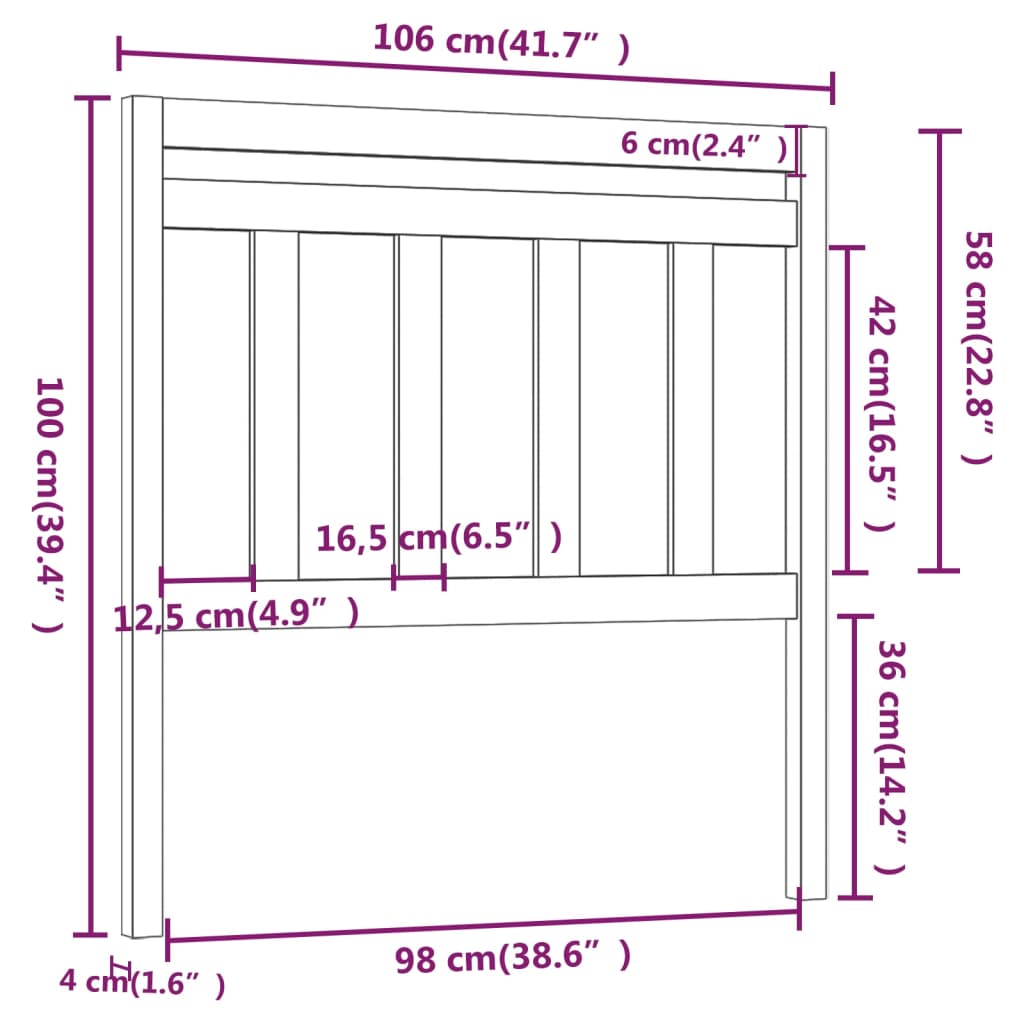 vidaXL Cabeceira de cama 106x4x100 cm pinho maciço castanho mel