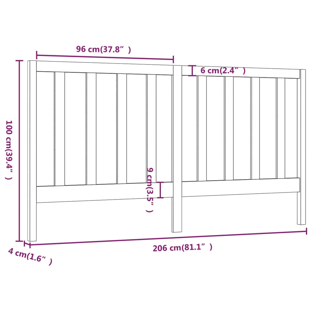 vidaXL Cabeceira de cama 206x4x100 cm pinho maciço castanho mel