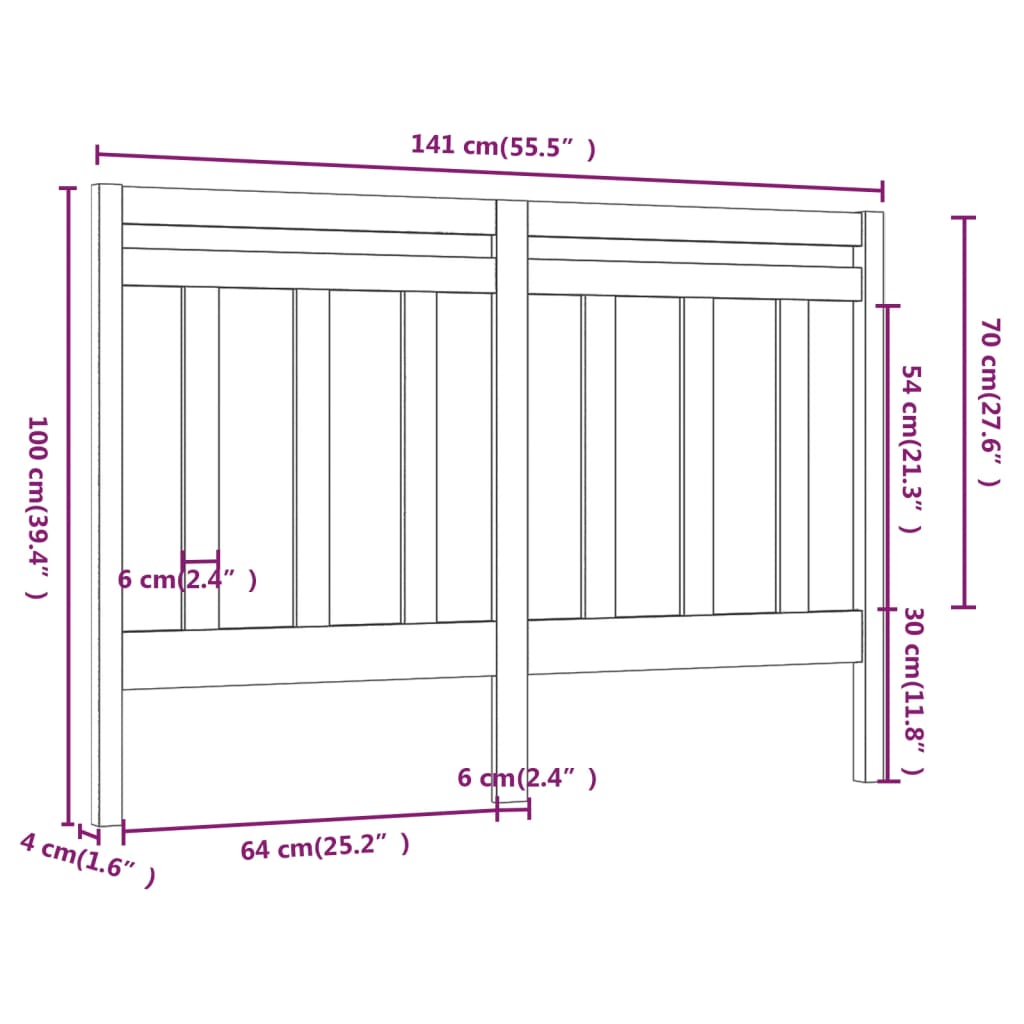 vidaXL Cabeceira de cama 141x4x100 cm pinho maciço cinzento