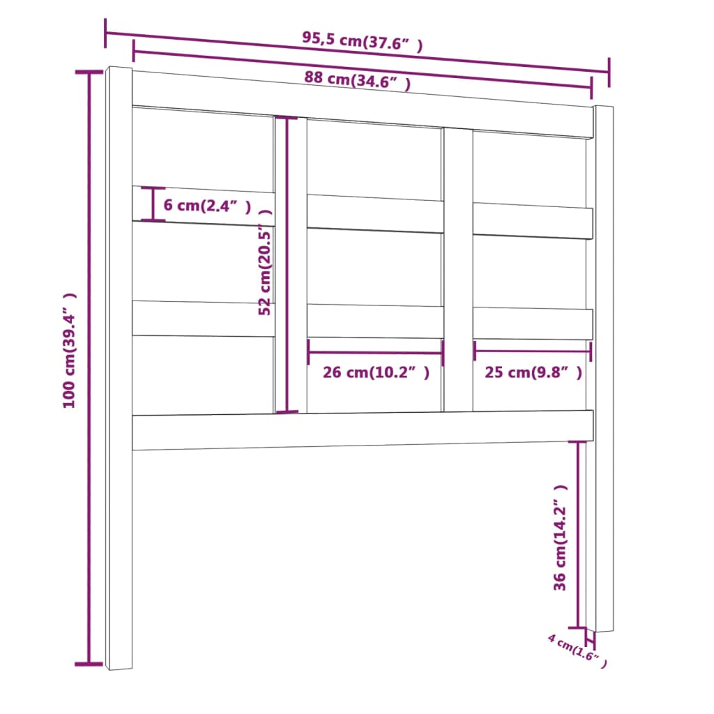 vidaXL Cabeceira de cama 95,5x4x100 cm pinho maciço preto