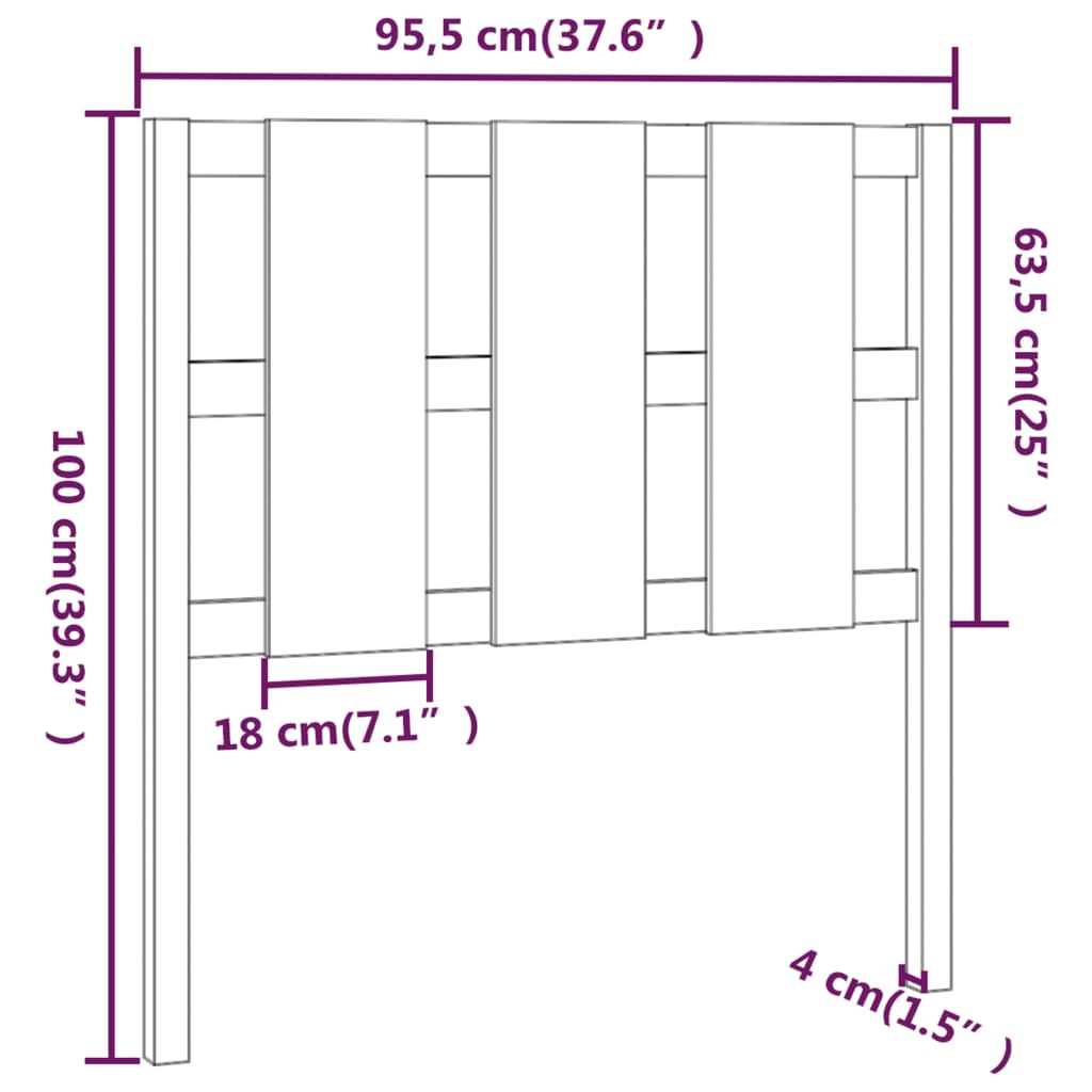 vidaXL Cabeceira de cama 95,5x4x100 cm pinho maciço castanho mel