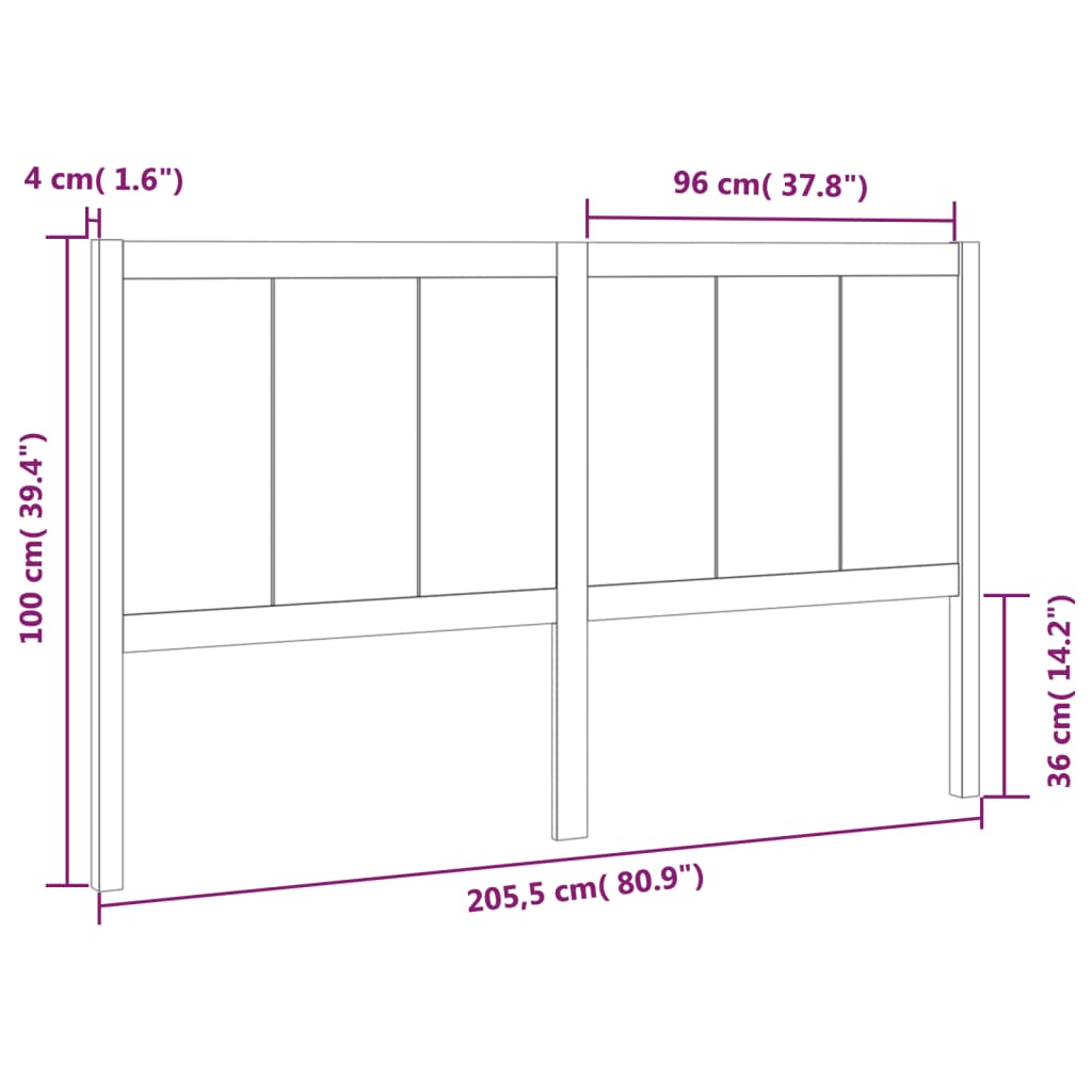 vidaXL Cabeceira de cama 205,5x4x100 cm pinho maciço castanho mel