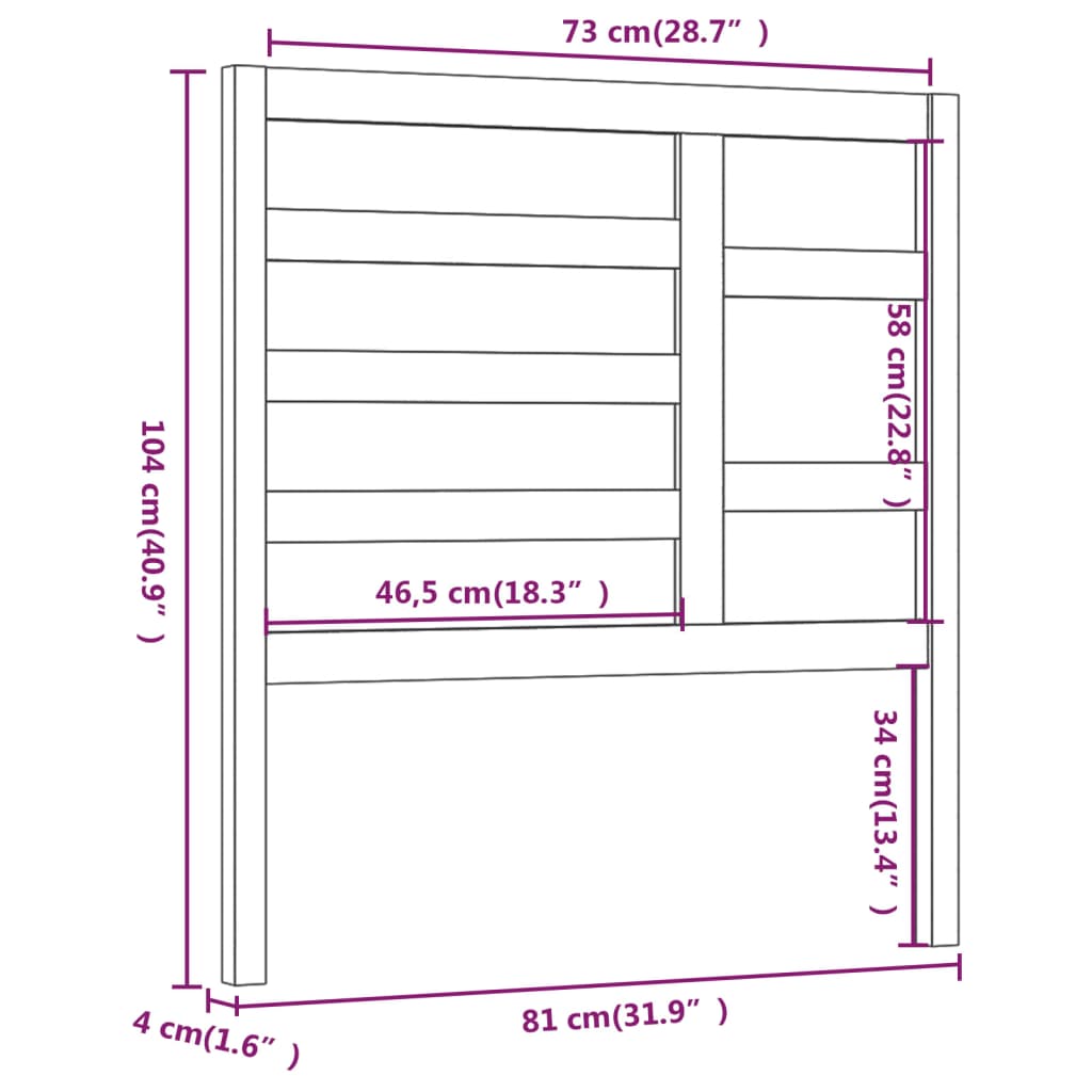 vidaXL Cabeceira de cama 81x4x104 cm pinho maciço castanho mel