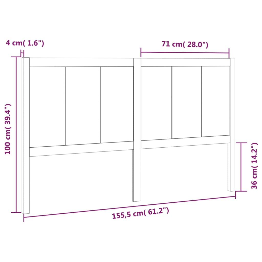 vidaXL Cabeceira de cama 155,5x4x100 cm madeira de pinho maciça branco