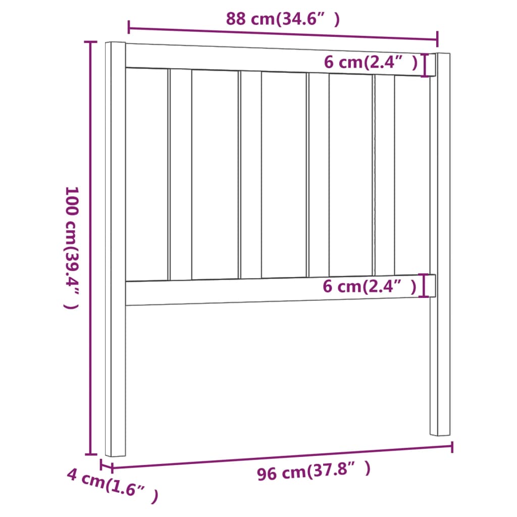 vidaXL Cabeceira de cama 96x4x100 cm pinho maciço preto