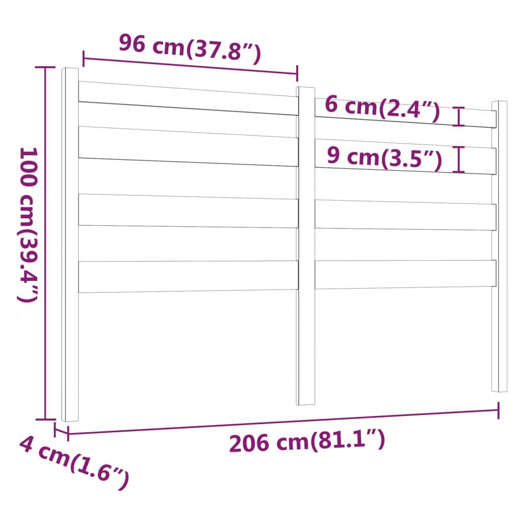 vidaXL Cabeceira de cama 206x4x100 cm pinho maciço cinzento