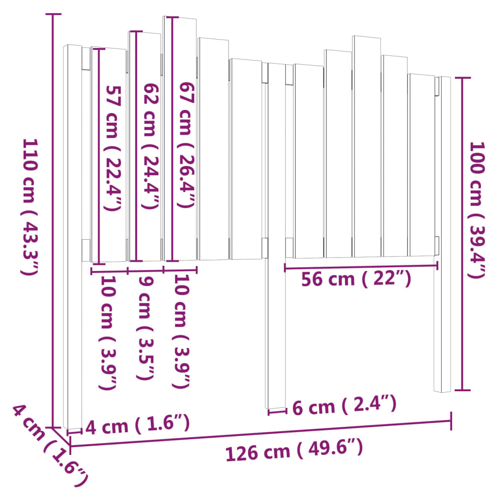 vidaXL Cabeceira de cama 126x4x110 cm pinho maciço branco