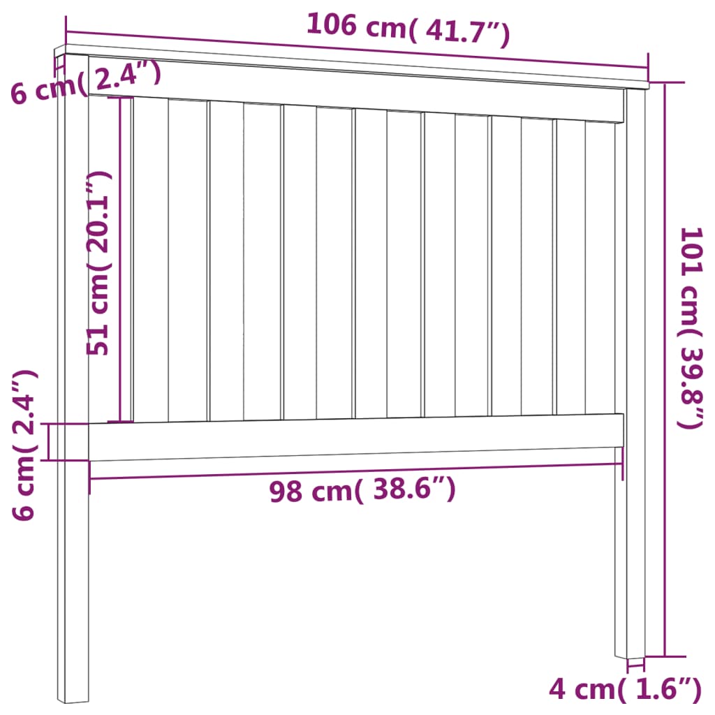 vidaXL Cabeceira de cama 106x6x101 cm pinho maciço