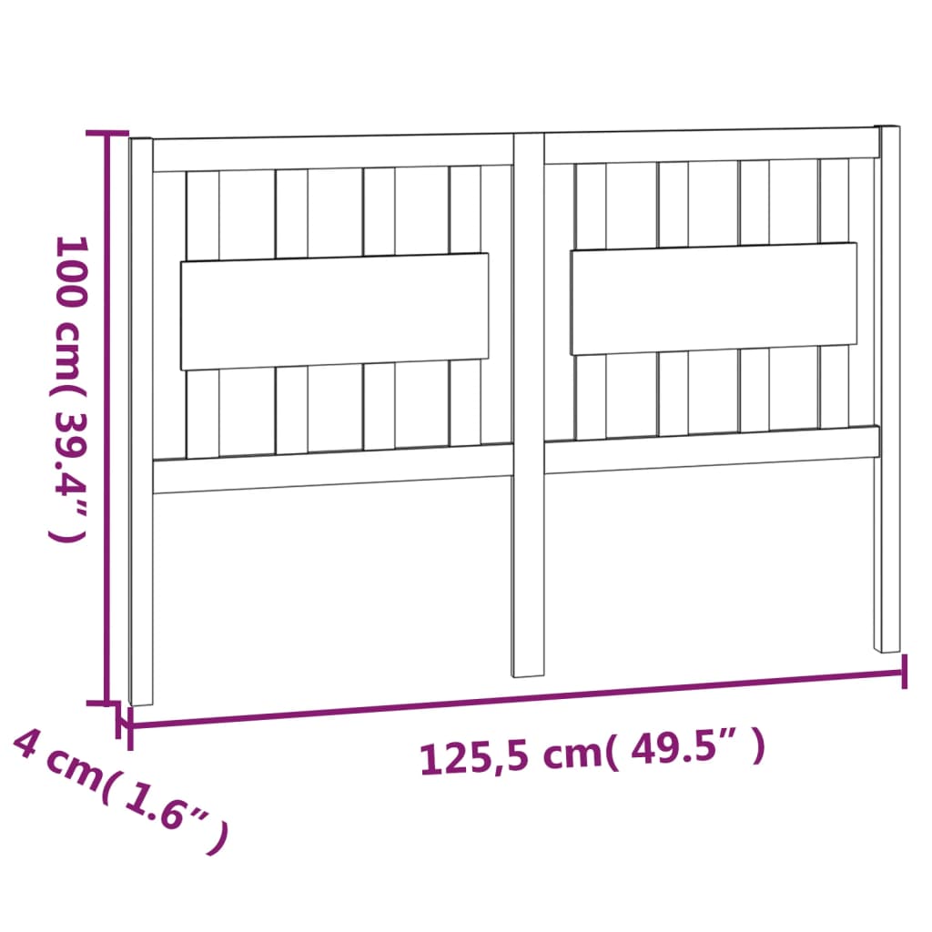 vidaXL Cabeceira de cama 125,5x4x100 cm pinho maciço preto