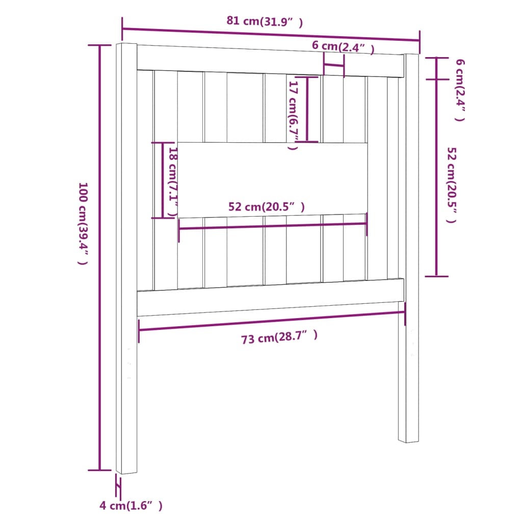 vidaXL Cabeceira de cama 81x4x100 cm pinho maciço castanho mel