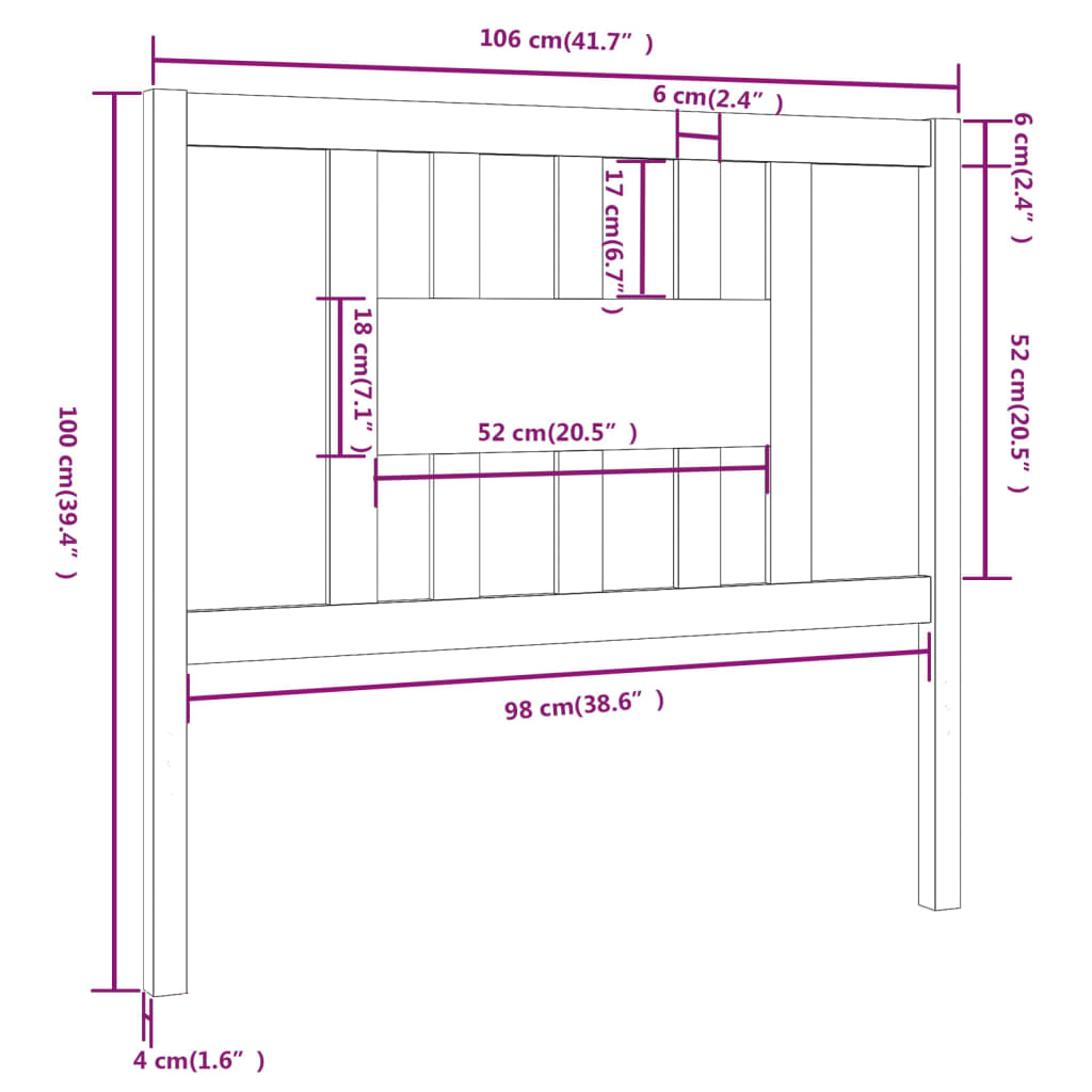 vidaXL Cabeceira de cama 106x4x100 cm pinho maciço