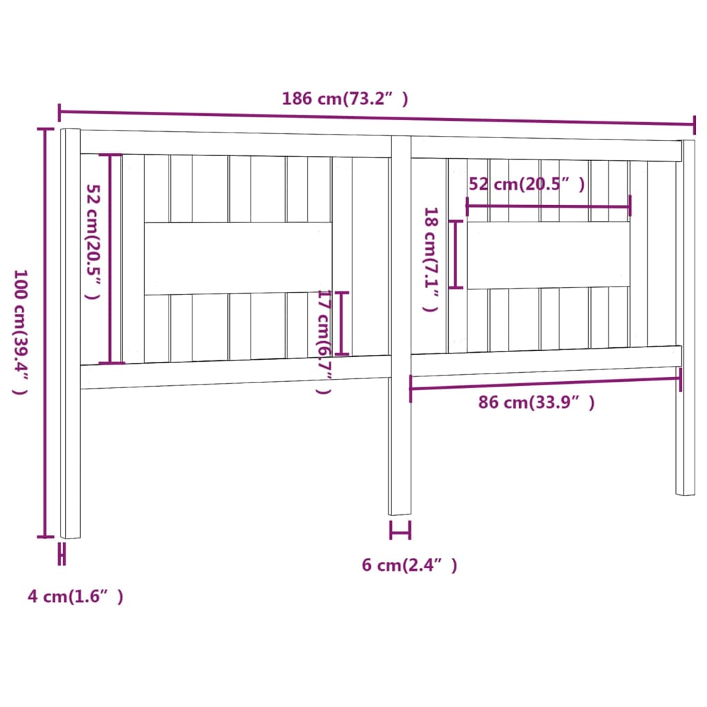 vidaXL Cabeceira de cama 186x4x100 cm pinho maciço castanho mel