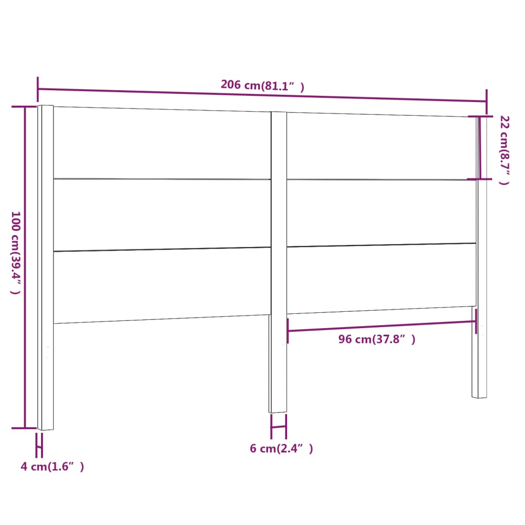 vidaXL Cabeceira de cama 206x4x100 cm pinho maciço preto