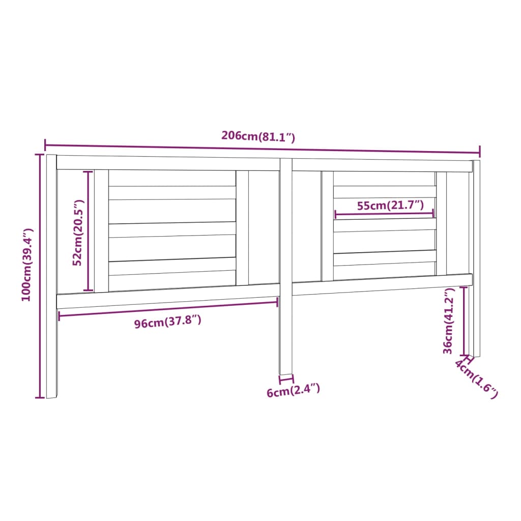 vidaXL Cabeceira de cama 206x4x100 cm pinho maciço cinzento