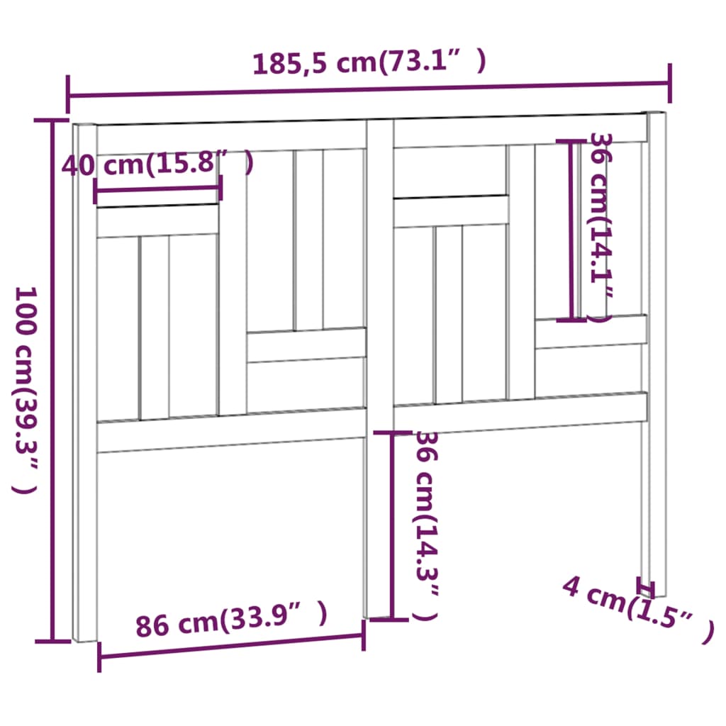 vidaXL Cabeceira de cama 185,5x4x100 cm pinho maciço cinzento