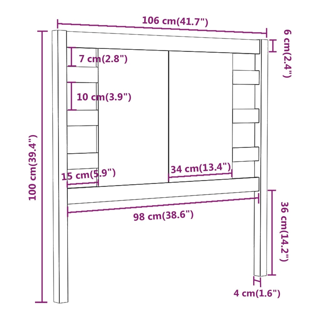 vidaXL Cabeceira de cama 106x4x100 cm pinho maciço preto