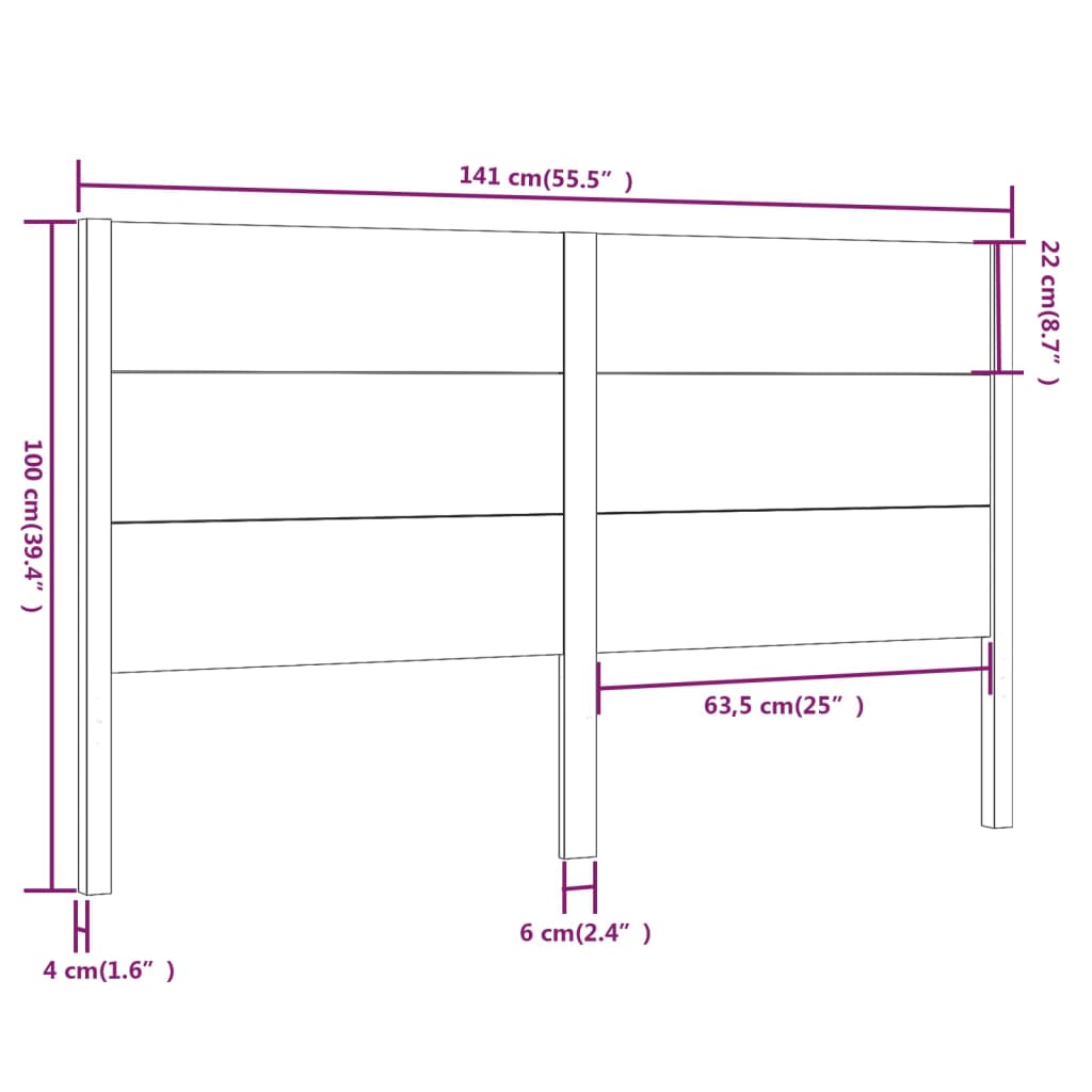 vidaXL Cabeceira de cama 141x4x100 cm pinho maciço preto