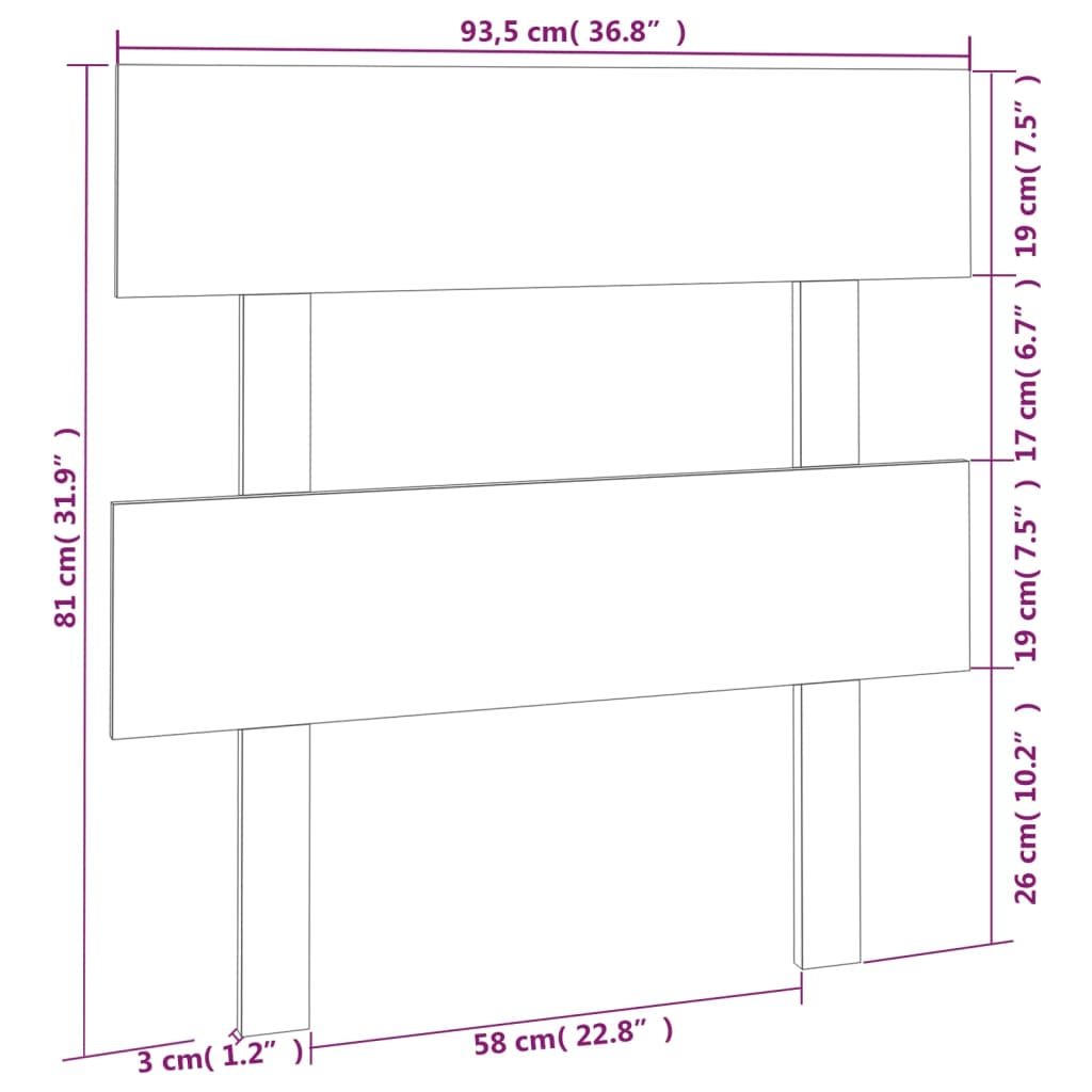 vidaXL Cabeceira de cama 93,5x3x81 cm pinho maciço cinzento