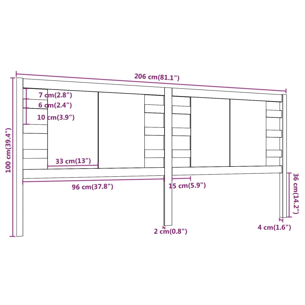 vidaXL Cabeceira de cama 206x4x100 cm pinho maciço cinzento