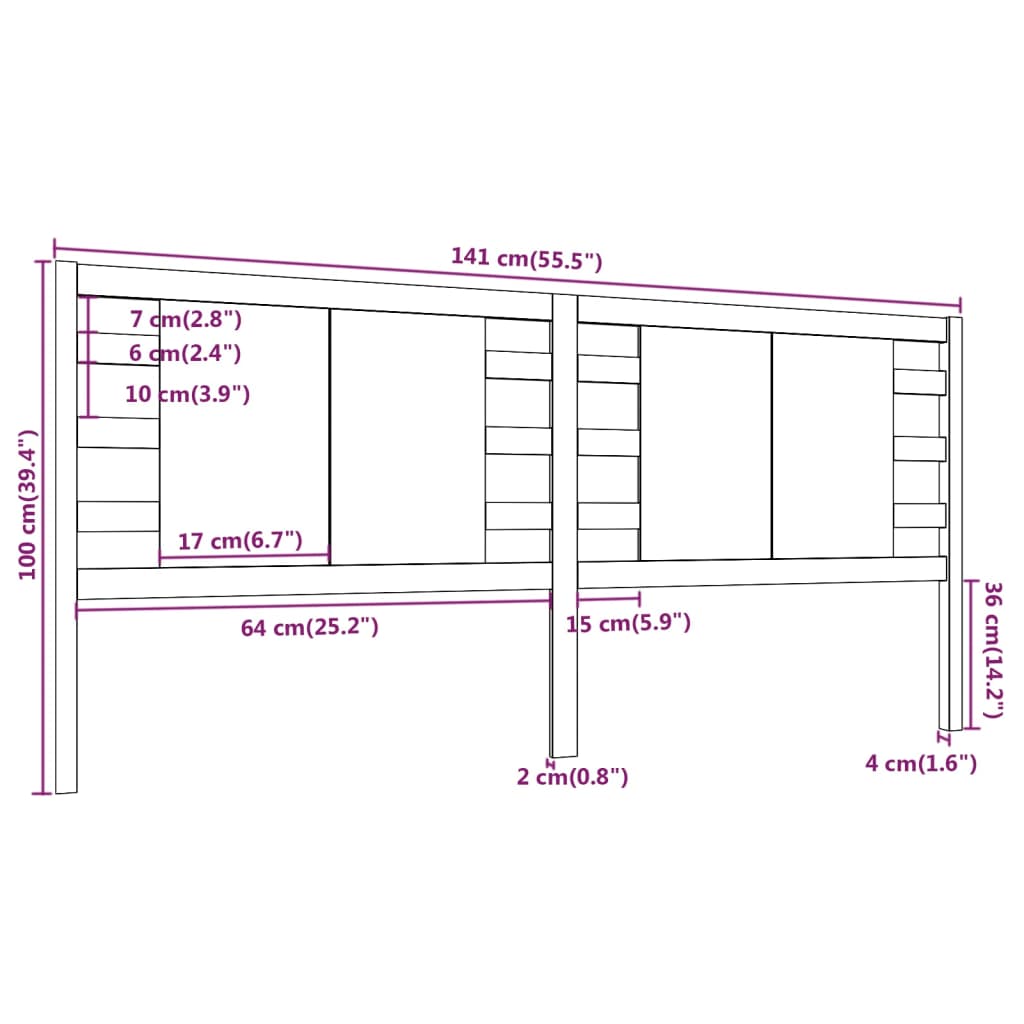 vidaXL Cabeceira de cama 141x4x100 cm pinho maciço