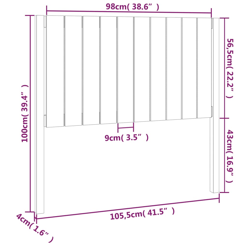 vidaXL Cabeceira de cama 105,5x4x100 cm madeira de pinho maciça branco