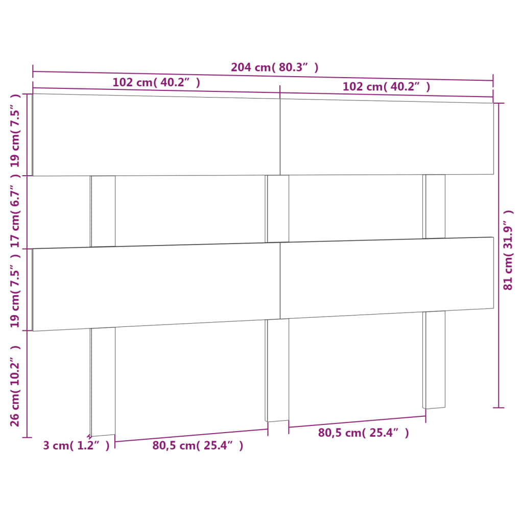 vidaXL Cabeceira de cama 204x3x81 cm pinho maciço