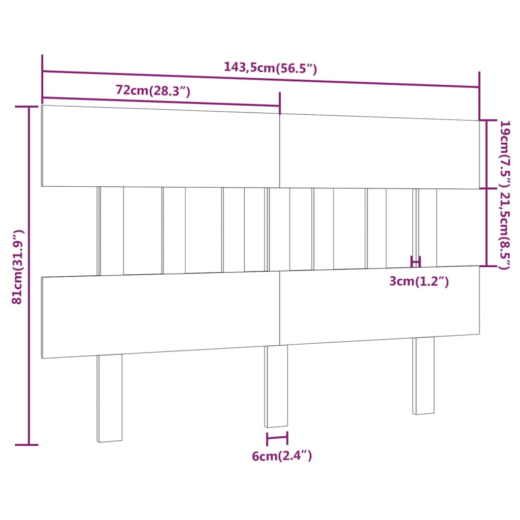 vidaXL Cabeceira de cama 143,5x3x81 cm pinho maciço cinzento