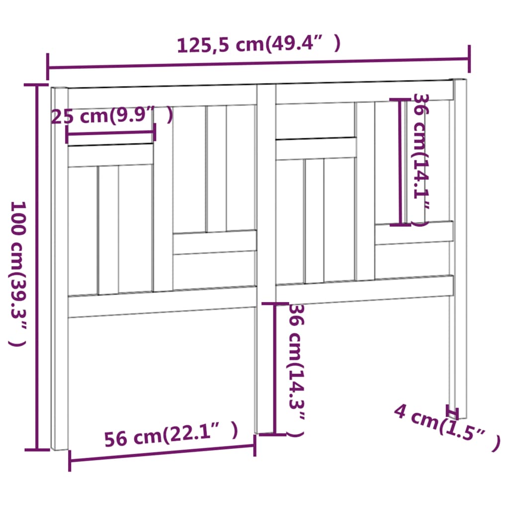 vidaXL Cabeceira de cama 125,5x4x100 cm pinho maciço preto