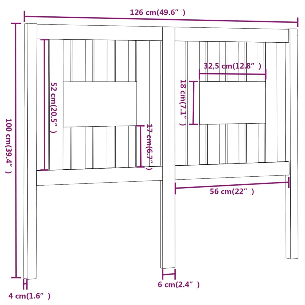 vidaXL Cabeceira de cama 126x4x100 cm pinho maciço cinzento