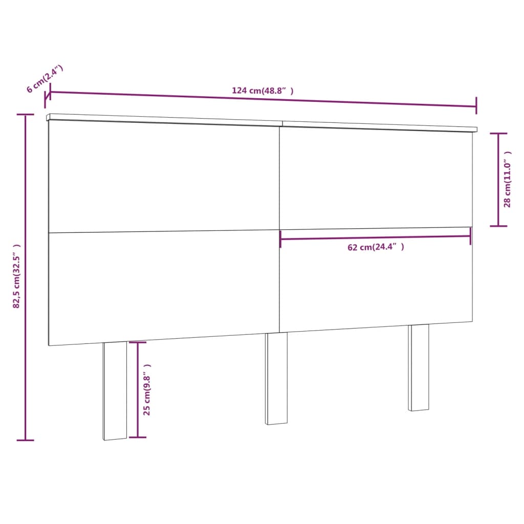 vidaXL Cabeceira de cama 124x6x82,5 cm pinho maciço