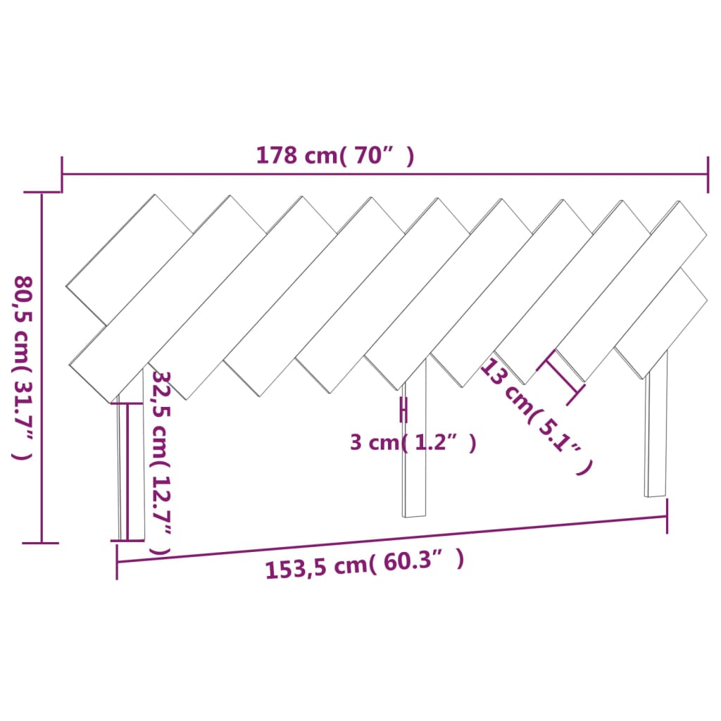 vidaXL Cabeceira de cama 178x3x80,5 cm pinho maciço preto