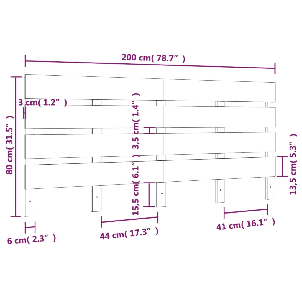 vidaXL Cabeceira de cama 200x3x80 cm pinho maciço preto