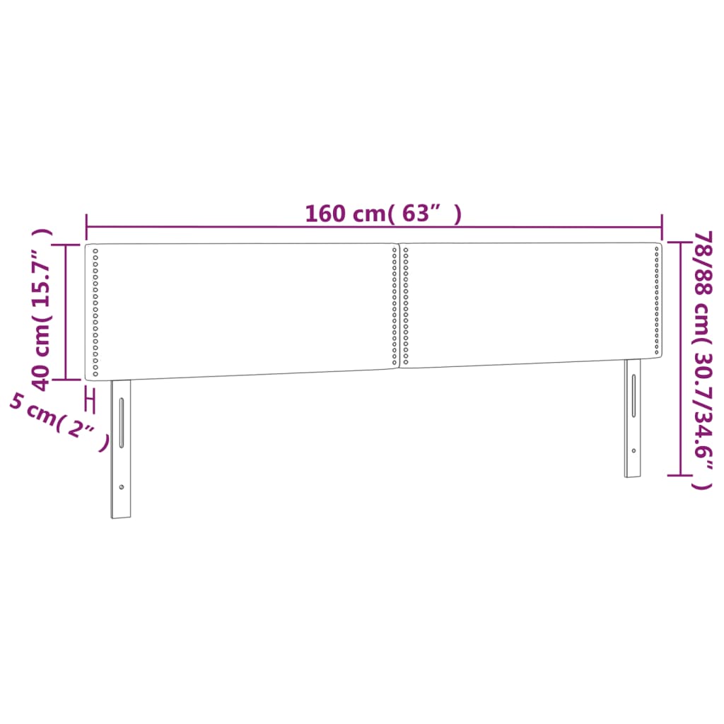 vidaXL Cabeceira de cama 2 pcs tecido 80x5x78/88 cm azul