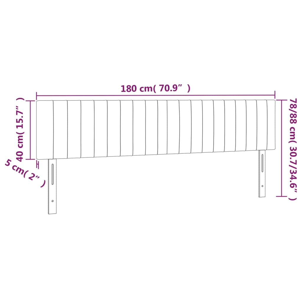 vidaXL Cabeceira de cama 2 pcs veludo 90x5x78/88 cm rosa