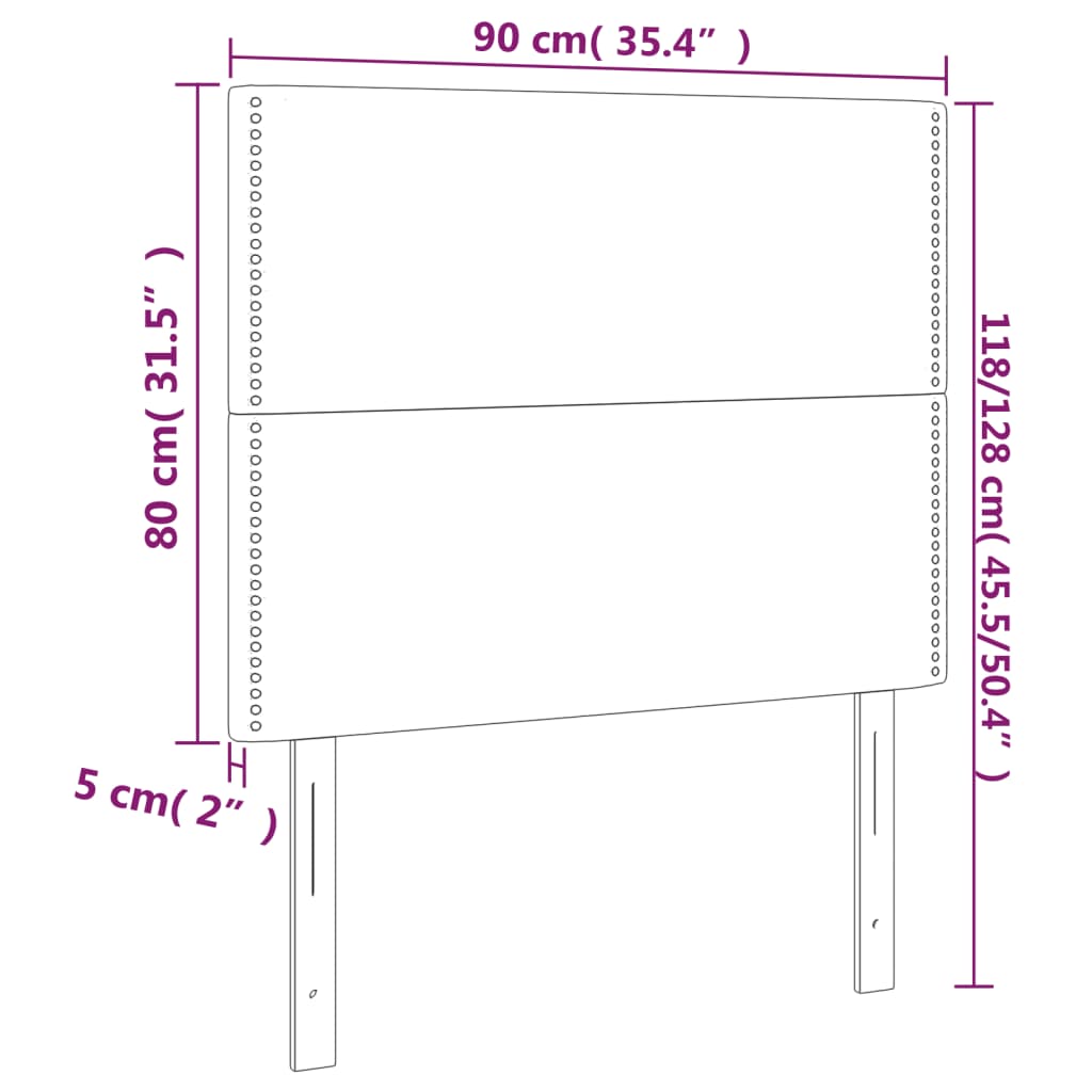 vidaXL Cabeceira de cama 2 pcs veludo 90x5x78/88 cm preto