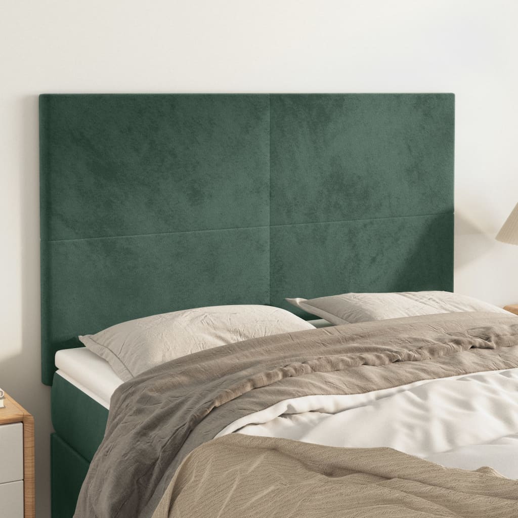 vidaXL Cabeceira de cama 4 pcs veludo 72x5x78/88 cm verde-escuro