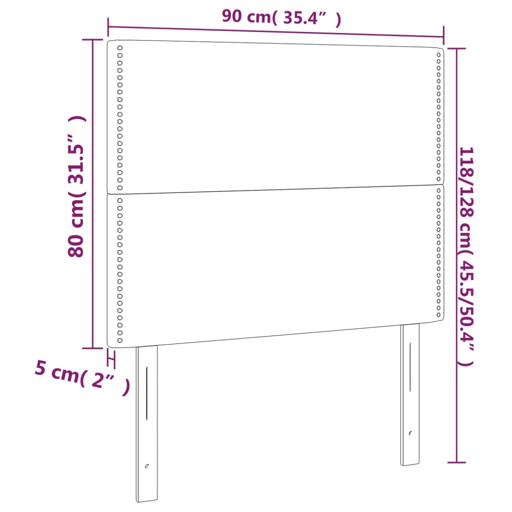 vidaXL Cabeceira de cama 2 pcs tecido 90x5x78/88 cm preto