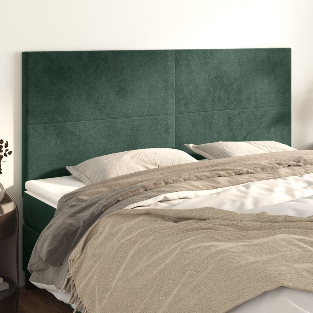 vidaXL Cabeceira de cama 4 pcs veludo 90x5x78/88 cm verde-escuro