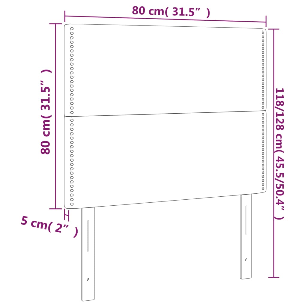 vidaXL Cabeceira de cama 2 pcs veludo 80x5x78/88 cm preto