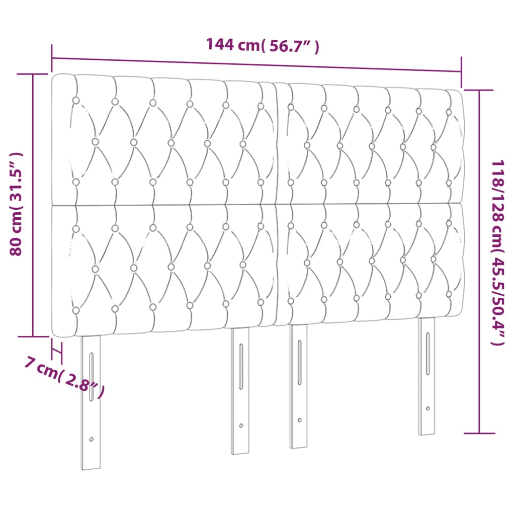 vidaXL Cabeceira de cama 4 pcs tecido 72x7x78/88 cm cinzento-claro