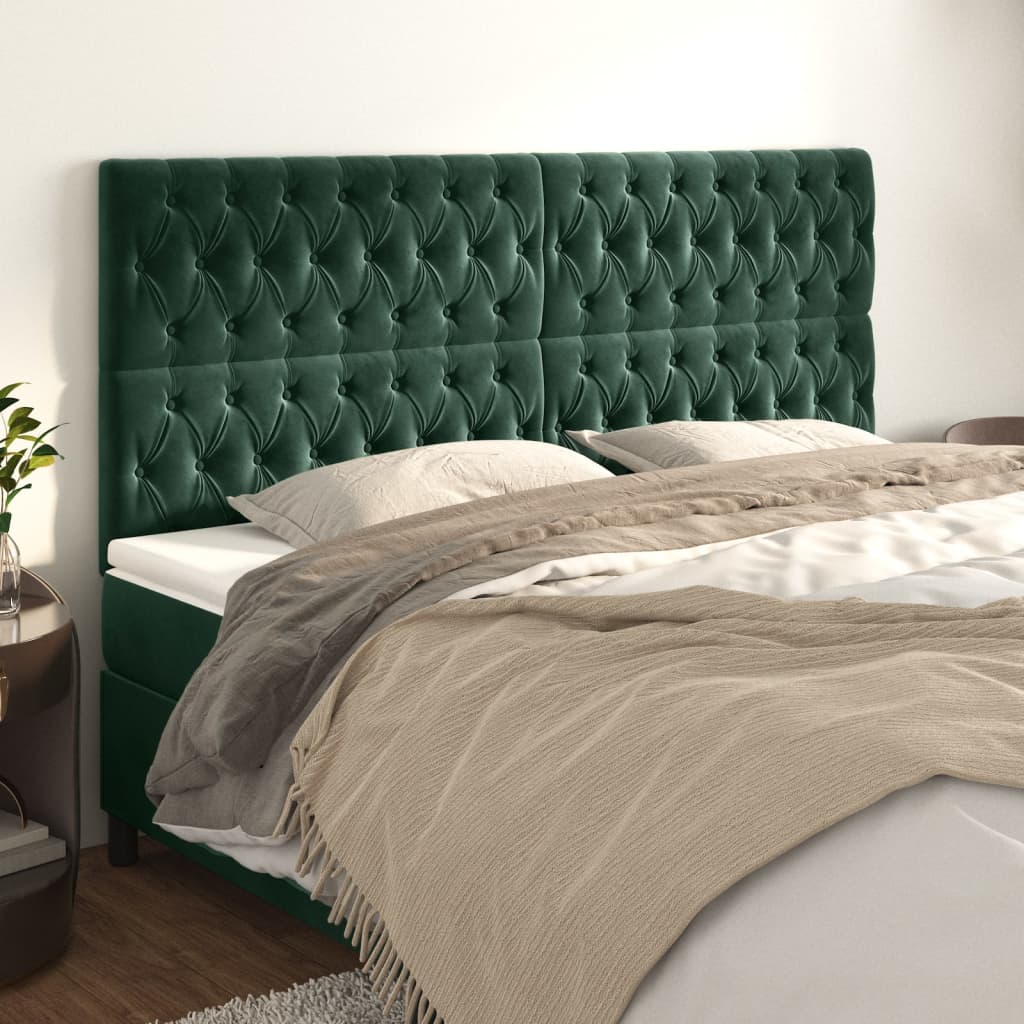 vidaXL Cabeceira de cama 4 pcs veludo 100x7x78/88 cm verde-escuro